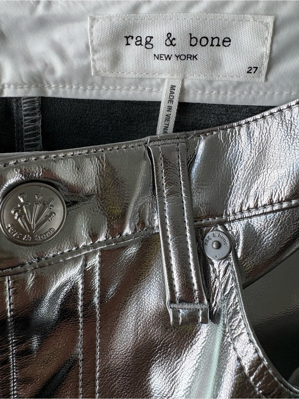 NEW rag & bone metallic silver faux-leather wide-leg pants sz 27 - Picture 7 of 10
